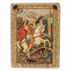 Икона из мореного дуба "Чудо Святого Георгия о змие" 20х15 см