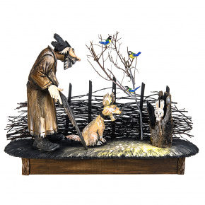 Резьба по дереву. Скульптура "Охотник с зайцем и собакой", фотография 0. Интернет-магазин ЛАВКА ПОДАРКОВ