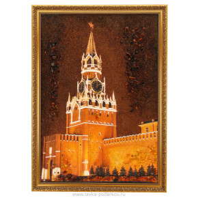 Картина янтарная "Спасская башня ночью" 60х80 см, фотография 0. Интернет-магазин ЛАВКА ПОДАРКОВ