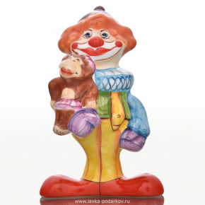 Скульптура "Клоун с мартышкой" Гжель, фотография 0. Интернет-магазин ЛАВКА ПОДАРКОВ