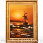 Картина янтарная "Парусник на закате" 