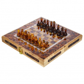 Шахматы с инкрустацией и фигурами из янтаря 32х32 см, фотография 0. Интернет-магазин ЛАВКА ПОДАРКОВ