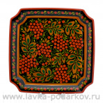 Тарелка с росписью "Рябина". Хохлома