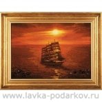 Картина янтарная корабля "Фрегат" 60х40 см