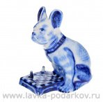 Фарфоровая статуэтка "Собака. Шахматный турнир". Гжель