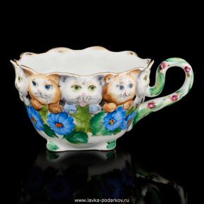 Чайная чашка «Кошки 1» Гжель, фотография 0. Интернет-магазин ЛАВКА ПОДАРКОВ