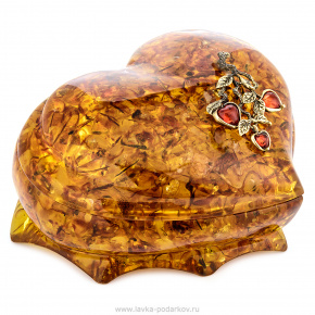 Шкатулка из янтаря "Сердце. Яблочки на ветке", фотография 0. Интернет-магазин ЛАВКА ПОДАРКОВ