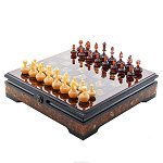 Шахматы-шашки с инкрустацией и фигурами из янтаря "Статус"