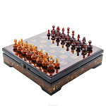 Шахматы-шашки с инкрустацией и фигурами из янтаря "Статус"