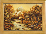 Картина из янтаря "Олень у реки" 30x40