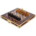 Шахматы с инкрустацией и фигурами из янтаря 32х32 см