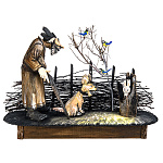Резьба по дереву. Скульптура "Охотник с зайцем и собакой"