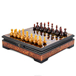 Шахматы-шашки с инкрустацией из янтаря "Статус"