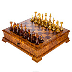 Шахматный ларец из капа с фигурами из янтаря "Эстетика"