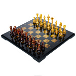 Шахматы с инкрустацией и фигурами из янтаря "Жемчужина Африки" 42х42 см