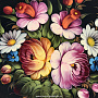 Поднос с авторской росписью "Цветы на черном фоне" 33х33 см, фотография 2. Интернет-магазин ЛАВКА ПОДАРКОВ