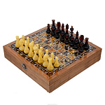 Шахматы с инкрустацией и фигурами из янтаря "Каре" 32х32 см