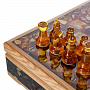 Шахматный ларец с инкрустацией и фигурами из янтаря 28х28 см, фотография 3. Интернет-магазин ЛАВКА ПОДАРКОВ