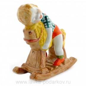 Скульптура "Мальчик на лошадке" в цвете Гжель, фотография 0. Интернет-магазин ЛАВКА ПОДАРКОВ