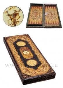 04112/45*21см Нарды резные "Рыцарь"  (липа, медь, кость моржа) 