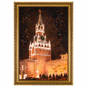 Картина янтарная "Спасская башня ночью" 60х80 см, фотография 0. Интернет-магазин ЛАВКА ПОДАРКОВ