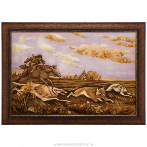 Картина янтарная "Охота на волка" 40х60 см, фотография 0. Интернет-магазин ЛАВКА ПОДАРКОВ