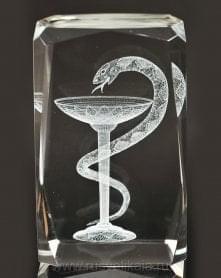   Лазерная графика Куб "Змея-Символ медицины" 5*8см