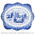 Декоративная тарелка "Зима в деревне". Гжель