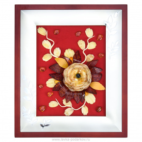 Настольное янтарное панно "Цветы" 29х24 см, фотография 0. Интернет-магазин ЛАВКА ПОДАРКОВ