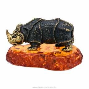 Статуэтка с янтарем "Носорог индийский", фотография 0. Интернет-магазин ЛАВКА ПОДАРКОВ
