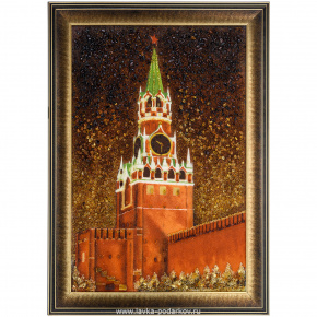Картина янтарная "Москва. Спасская башня" 70х49 см, фотография 0. Интернет-магазин ЛАВКА ПОДАРКОВ