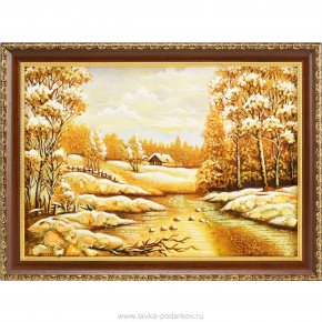 Картина янтарная "Зимний пейзаж", фотография 0. Интернет-магазин ЛАВКА ПОДАРКОВ