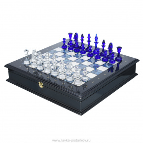 Шахматный ларец с перламутром и фигурами из хрусталя 48х48 см, фотография 0. Интернет-магазин ЛАВКА ПОДАРКОВ