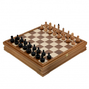 Игровой набор с шахматами из массива черного дуба 48х48 см, фотография 0. Интернет-магазин ЛАВКА ПОДАРКОВ