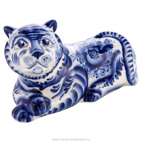 Скульптура "Тигр-добряк". Гжель, фотография 0. Интернет-магазин ЛАВКА ПОДАРКОВ