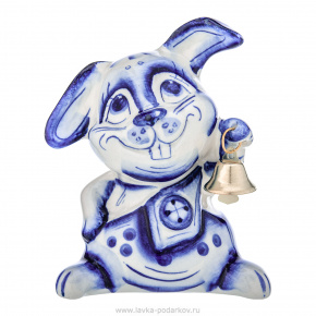 Статуэтка "Кролик с колокольчиком". Гжель, фотография 0. Интернет-магазин ЛАВКА ПОДАРКОВ