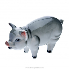 Статуэтка свиньи "Кабанчик". Гжель в цвете (серый), фотография 0. Интернет-магазин ЛАВКА ПОДАРКОВ