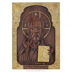 Деревянная резная икона "Иисус Вседержитель" 32х23 см, фотография 0. Интернет-магазин ЛАВКА ПОДАРКОВ