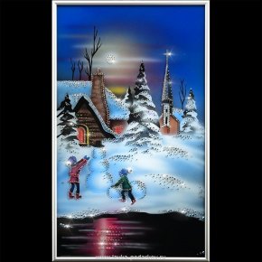 Картина "Лепит с самого утра детвора снеговика" Swarovski, фотография 0. Интернет-магазин ЛАВКА ПОДАРКОВ