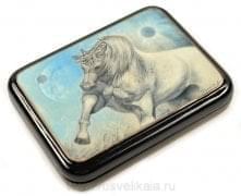  Художественная роспись Шкатулка "КОНЬ" (портсигар) 2,5*12,5*9,5см авт.Типяков /135