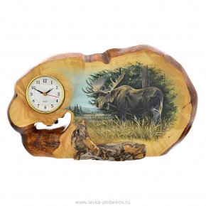 Часы из дерева "Лось" настольные, сувель березы, фотография 0. Интернет-магазин ЛАВКА ПОДАРКОВ