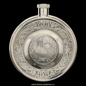 Фляга мужская гравированная  серебро 925, фотография 0. Интернет-магазин ЛАВКА ПОДАРКОВ