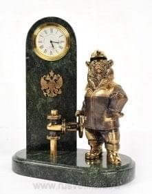0013520 Бронза Часы  "Медведь-нефтяник" Змеевик (1.42)