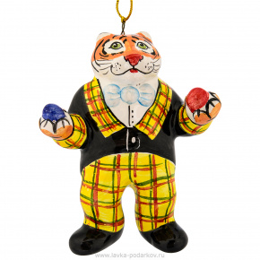 Елочная игрушка "Тигр-жонглер" . Майолика, фотография 0. Интернет-магазин ЛАВКА ПОДАРКОВ