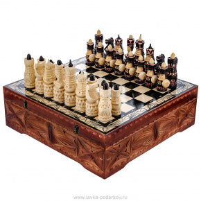Шахматы деревянные с резными фигурами 40х40 см, фотография 0. Интернет-магазин ЛАВКА ПОДАРКОВ