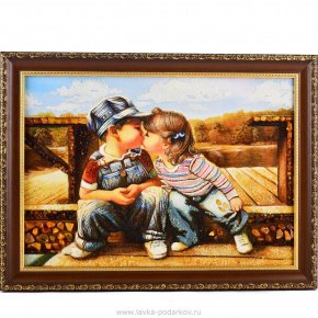 Картина янтарная "Поцелуйчик", фотография 0. Интернет-магазин ЛАВКА ПОДАРКОВ