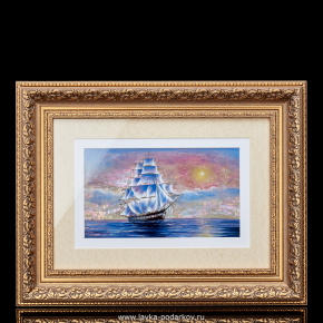 Картина с перламутром "Корабль-парусник" 34х42 см, фотография 0. Интернет-магазин ЛАВКА ПОДАРКОВ