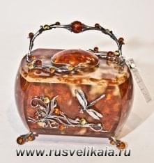5694-С Янтарь ШКАТУЛКА "Лето" Серебро 875* 