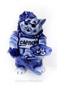 09365 Гжель Скульптура "Кот Базилио" выс.11см Авт.Черновы Л.и В  