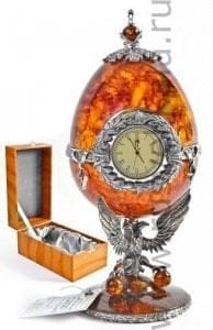 16026-C Янтарь "Часы-шкатулка" 18см  Серебро 875* 